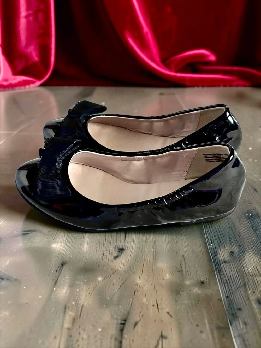 Riley & Bloom Bow Flats Black Patent Shiny Girls Size 1 EUC